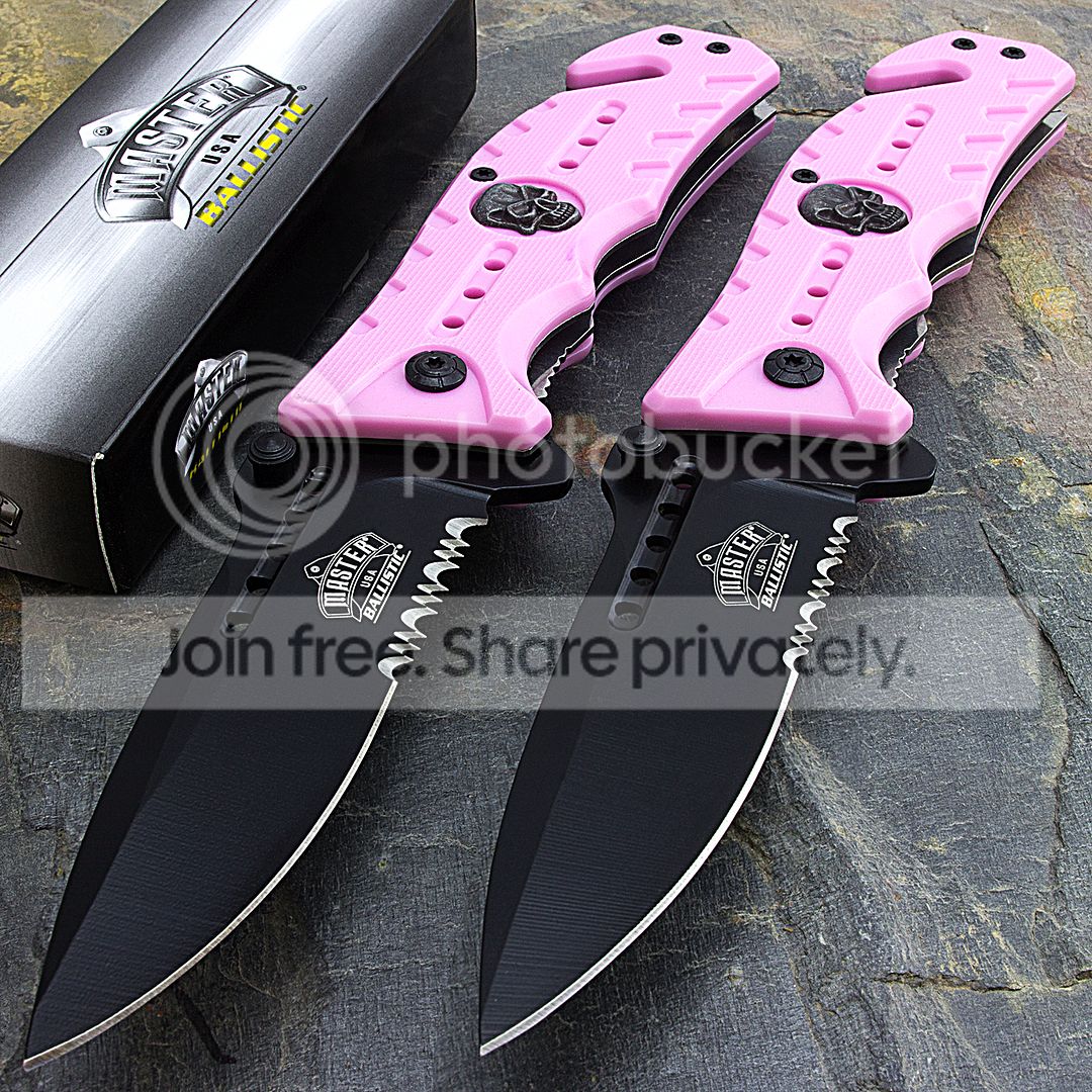 2 x 8" MASTER USA PINK SKULL SPRING ASSISTED TACTICAL FOLDING POCKET